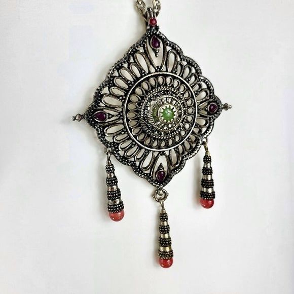 Lucky Brand Moroccan Style Antique Silver and Multicolor Bead Necklace - Picture 5 of 8